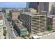 Aerial view of a city block in Indianapolis, showing buildings and a parking garage at 350 N Meridian St # A301, Indianapolis, IN 46204
