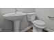 Clean bathroom with pedestal sink and toilet at 16848 Cattle Hollow Ln, Noblesville, IN 46060