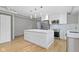 White kitchen with large island and stainless steel appliances at 4513 Norwaldo Ave, Indianapolis, IN 46205