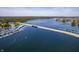Aerial view of Geist Reservoir, showing marinas and bridge at 9088 Nautical Watch Dr, Indianapolis, IN 46236