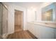 Elegant bathroom with double vanity and walk-in shower at 1678 Orchard Dr, Fortville, IN 46040