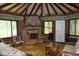 Cozy sunroom with stone fireplace and wood details at 9100 S Us Highway 35, Muncie, IN 47302