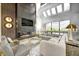 Spacious living room with a modern fireplace and large windows at 9760 Windy Hills Dr, Zionsville, IN 46077
