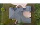 Top-down aerial view of the house highlighting its roofline and unique layout at 3621 Olive Branch Rd, Greenwood, IN 46143