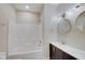 Elegant bathroom with a double vanity, and frameless mirror at 3621 Olive Branch Rd, Greenwood, IN 46143