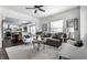 Open living room with gray sofa, wooden coffee table, and kitchen view at 1210 Finley Ave, Indianapolis, IN 46203