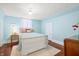 Light blue bedroom with white wooden bed frame at 407 E Thompson St, Edinburgh, IN 46124