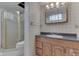 Basement bathroom with shower and vanity at 7601 S 700 W, Morgantown, IN 46160