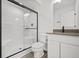 Modern bathroom with a large shower and a vanity with a modern countertop at 4190 Douro Trl, Westfield, IN 46062