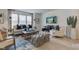 Spacious living room with light hardwood floors, comfortable seating, and large TV at 729 Greenford N Trl, Carmel, IN 46032