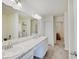 Double vanity bathroom with tile flooring and a walk-in shower at 3923 Windstar Way, Columbus, IN 47203