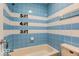 Bathroom with blue and white tiled walls and bathtub at 7932 Eagle Valley Pass, Indianapolis, IN 46214