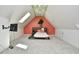 Unique bedroom with coral accent wall, skylights and a platform bed at 2838 Silverwood Ln, Greenwood, IN 46143