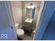 Small bathroom with gray vanity and vinyl flooring at 6733 S Cross St, Pendleton, IN 46064