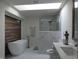 Spa-like bathroom with freestanding tub and walk-in shower at 7419 Sylvan Ridge Rd, Indianapolis, IN 46240