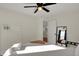 Bedroom with a full bed, ceiling fan, and hardwood floors at 417 E Morris St, Indianapolis, IN 46225