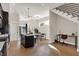 Open floor plan with modern kitchen and dining area, hardwood floors at 417 E Morris St, Indianapolis, IN 46225