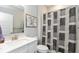 Main floor bathroom with shower/tub combo and white vanity at 750 Keck Way, Westfield, IN 46074