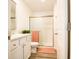 Clean bathroom with a walk-in shower and white vanity at 1431 Coen Ct, Columbus, IN 47201