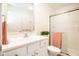 Bright bathroom with a walk-in shower and white vanity at 1431 Coen Ct, Columbus, IN 47201