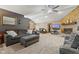 Spacious living room with stone fireplace and vaulted ceiling at 4525 S Deck Rd, Gosport, IN 47433