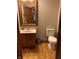Neat half bathroom with wood cabinets and vinyl flooring at 466 Sycamore Ridge Ct, Avon, IN 46123