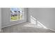 Bright bedroom with grey carpet and a large window overlooking the street at 10618 Maidenhair Dr, Indianapolis, IN 46239
