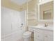 Simple bathroom with white vanity and tub shower combo at 4176 N 625 W, Bargersville, IN 46106