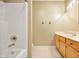Clean bathroom with tub shower and light wood vanity at 4176 N 625 W, Bargersville, IN 46106
