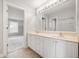 Bright bathroom with double sinks and view to bedroom at 4176 N 625 W, Bargersville, IN 46106