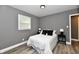 Simple bedroom with a white bed and gray walls at 2035 N Tibbs Ave, Indianapolis, IN 46222
