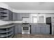 Modern kitchen with gray cabinets, stainless steel appliances, and granite countertops at 1526 Lawton Ave, Indianapolis, IN 46203