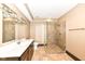 Basement bathroom with walk-in shower and vanity at 10881 Harbor Bay Dr, Fishers, IN 46040