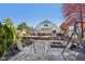Landscaped backyard featuring a fire pit, seating area, and mature trees at 1724 Sunrise Cir, Indianapolis, IN 46229