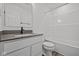 Clean bathroom, featuring a single vanity and bathtub at 4231 Barrel Ln, Westfield, IN 46062