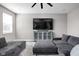 Living room features a large TV, sectional sofa, and stylish media console at 6429 Flag Stop Dr, Whitestown, IN 46075
