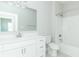 Bright bathroom with white vanity and shower at 4435 W Preserve Pass, New Palestine, IN 46163