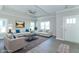 Spacious living room with light gray walls, neutral furniture, and hardwood floors at 4435 W Preserve Pass, New Palestine, IN 46163