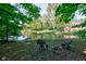 Serene backyard oasis with pond, dock, and fire pit at 6438 Pin Oak Dr, McCordsville, IN 46055