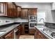 Modern kitchen with stainless steel appliances and dark wood cabinetry at 814 E 23Rd St, Indianapolis, IN 46205