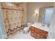 Clean bathroom with shower stall and wood vanity at 1957 Cherry Tree Rd, Avon, IN 46123