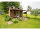 Charming backyard shed with porch and flowers at 6063 W Mount Auburn 2Nd St, Edinburgh, IN 46124