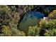 Aerial view of a pond surrounded by trees at 3708 State Ferry Rd, Solsberry, IN 47459