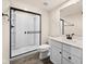 Basement bathroom with a shower and white vanity at 16703 Ayshire Dr, Fishers, IN 46037