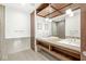 Elegant bathroom boasts double vanity and a walk-in shower at 1521 N Alabama St # L, Indianapolis, IN 46202