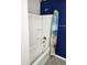 Bathroom with tub shower, updated showerhead, and beach-themed curtain at 428 N Wyndstone Way, Fortville, IN 46040