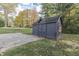 Gray storage shed with an American flag decoration in the backyard at 6971 Lynx Dr, Nineveh, IN 46164