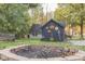 Brick fire pit in the backyard with wood and surrounding landscaping at 6971 Lynx Dr, Nineveh, IN 46164