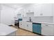 Modern kitchen with white cabinets, quartz countertops, and teal dishwasher at 3752 Ruckle St, Indianapolis, IN 46205