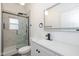Modern bathroom with walk-in shower and floating vanity at 603 E Sigler St, Frankton, IN 46044